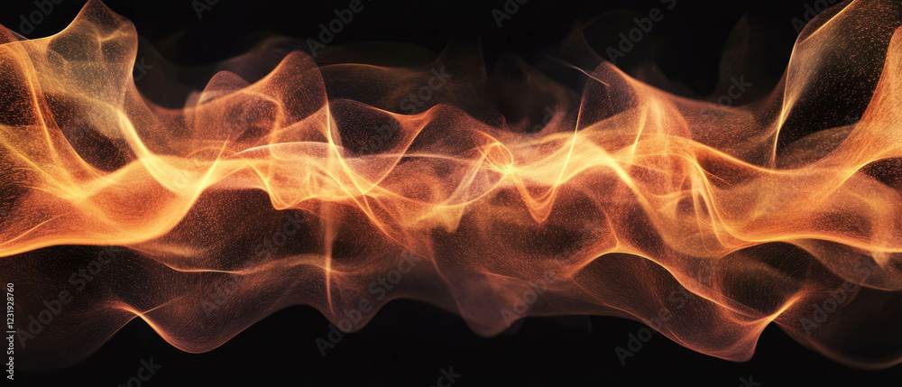 Poster floating three-dimensional sparks create a captivating depth on a dark background