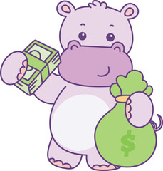 Cute hippo vector icon. Funny baby hippo animal series stock illustration. life of fluffy hippo designs.