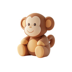 A whimsical, cartoonish monkey figure with a round face and a cheerful expression, sitting with its arms on its legs.