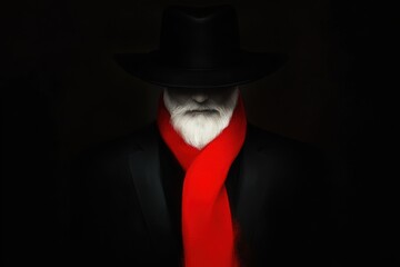 Mysterious man in hat red scarf