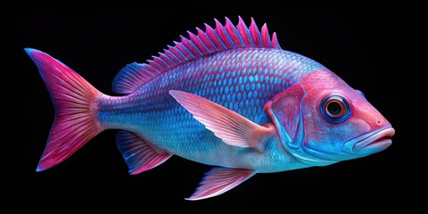 Fototapeta premium High-resolution studio shot of a vibrant blue pink snapper, isolated on black, perfect for seafood menus.