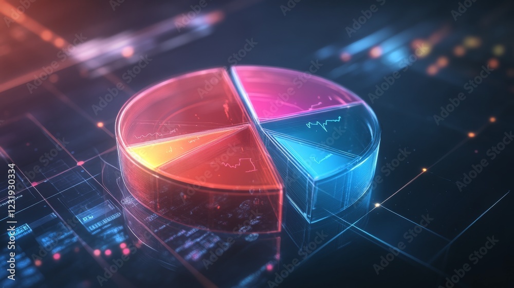 Poster a digital d pie chart with transparent segments floating in space, highlighting the distribution of 