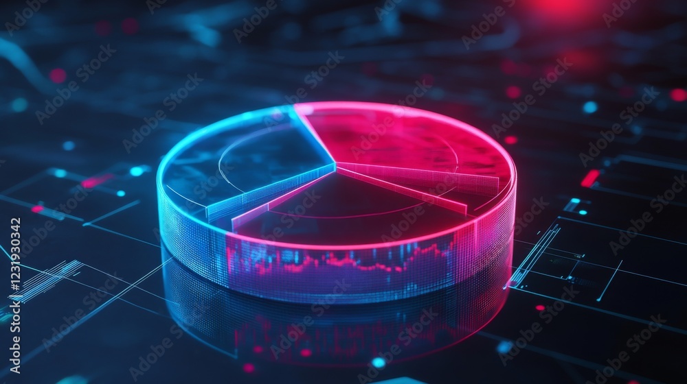Leinwandbilder A digital D pie chart with transparent segments floating in space, highlighting the distribution of data in a sleek, modern style.