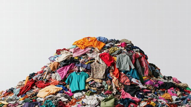 Massive Pile of Mixed Clothes Representing Textile Waste and Overconsumption  
