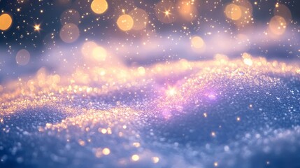 Obraz premium Sparkling snowflakes dance under gentle light at night creating a magical winter atmosphere