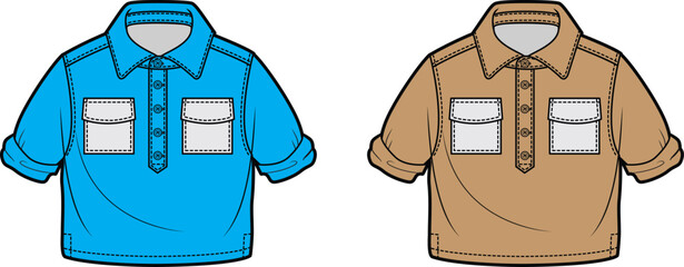 Kids Short Sleeve Shirt Design Template Two Colors