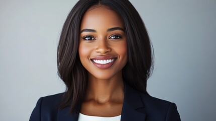 Fototapeta premium Confident business woman smiling with professional attire and long hair