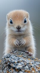 Fototapeta premium HD Phone Wallpaper Adorable Baby Prairie Dog Sitting on Rock Close Up Wildlife Portrait
