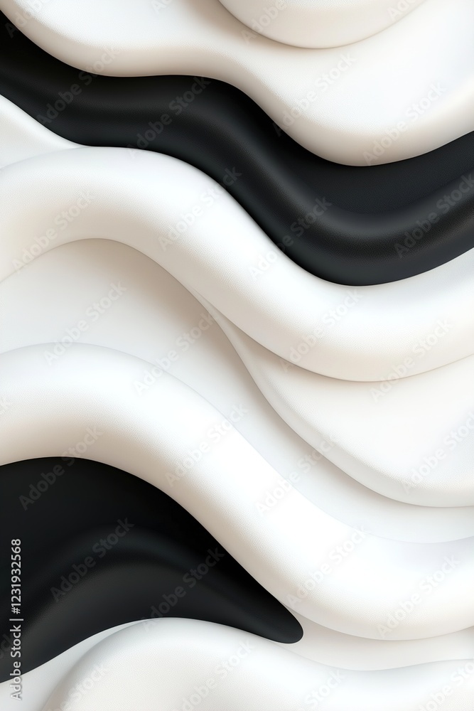 Poster wavy patterns in black and white gradients intertwine, creating a modern and subtle design. the soft