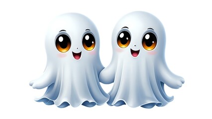 Fototapeta premium Adorable cartoon ghosts holding hands, perfect for Halloween, children's books, or websites. Friendly and cute design.