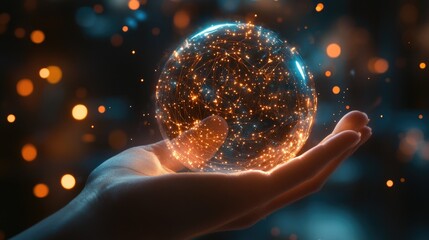 A person holds a bright, shining ball