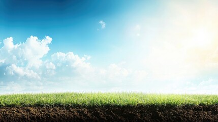 Vibrant green grass and blue sky landscape outdoor nature scene bright daylight wide viewpoint for serenity