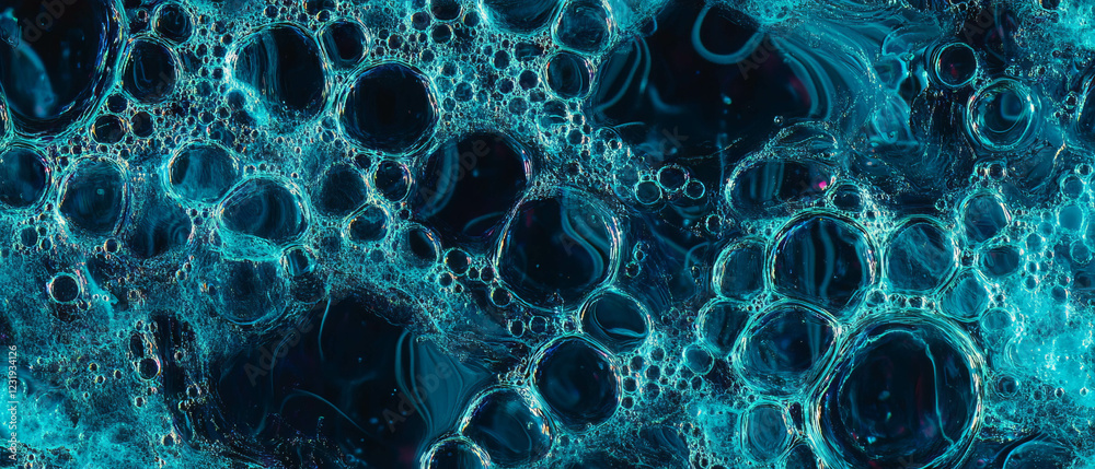 Poster dynamic water bubble overlay texture with varying sizes and patterns on a black background