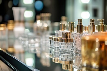 A collection of perfume bottles displayed on a table