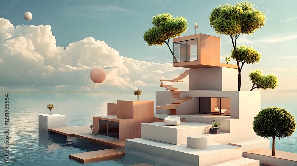 Poster architectural virtual reality game for creative building and spatial reasoning immersive digital env