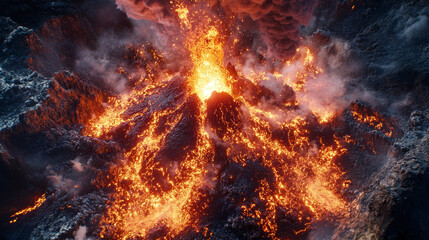 Fototapeta premium Volcanic eruption with lava, fire and smoke