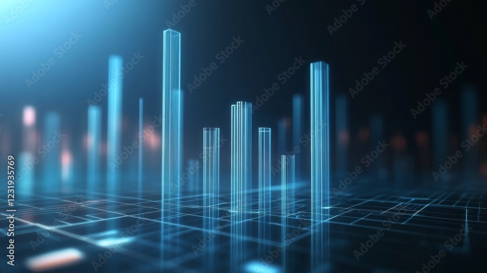 Fototapete a futuristic d bar graph floating in space, with transparent bars of different heights, set against 