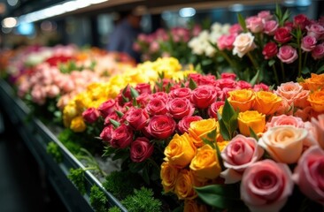 bouquets of roses in the store