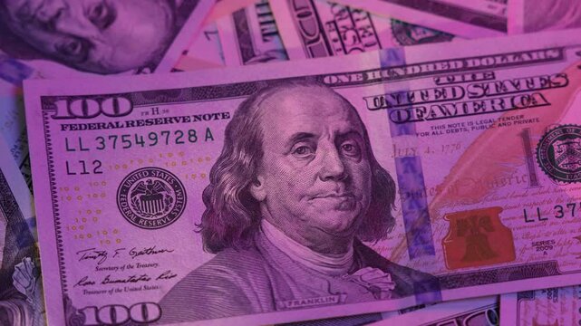 American dollar bills. Cash money banknotes. Franklin's face texture. Finance and investment concept. Closeup shot. Currency exchange of one hundred usd. Rich business economy of usa 4k