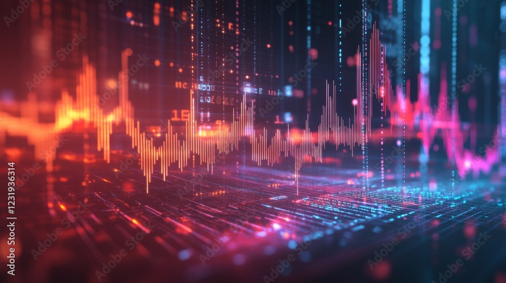 Leinwandbilder a futuristic digital stock market graph floating in the air, with glowing lines and data points, sym