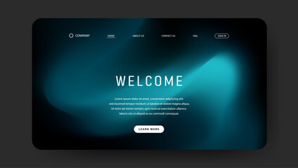 Abstract wave futuristic design of landing page. fluid gradient dark concept website design	