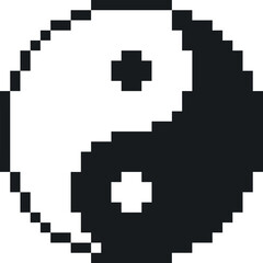Yin Yang pixel art icon. Black and white yin yang symbol. Pixel art icon
