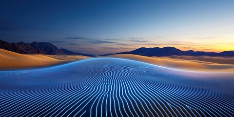 Naklejka premium Illuminating desert waves sand dunes digital art twilight aesthetic perspective technology in nature