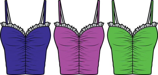 Three Stylish Ruched Cami Tops Fashion Illustration