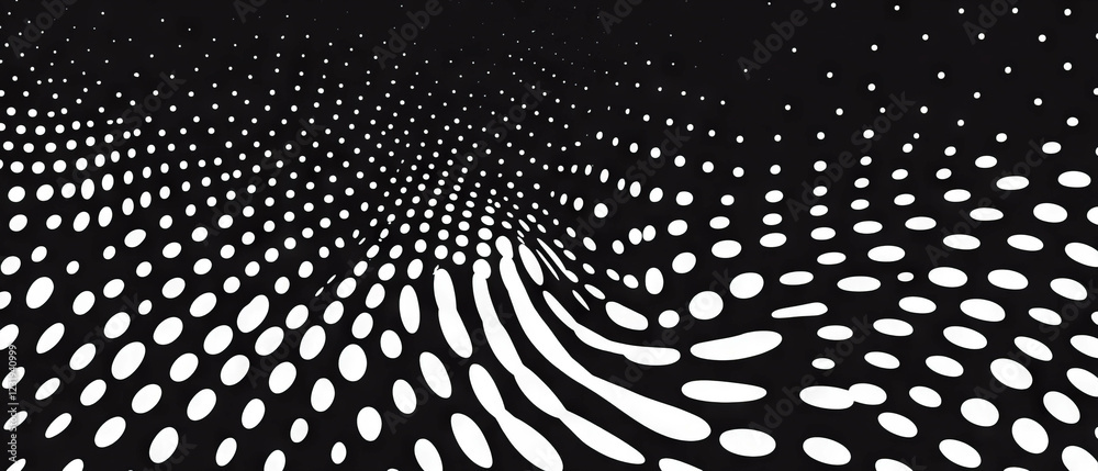 Poster dynamic dot texture pattern fading in and out on black background for visual impact