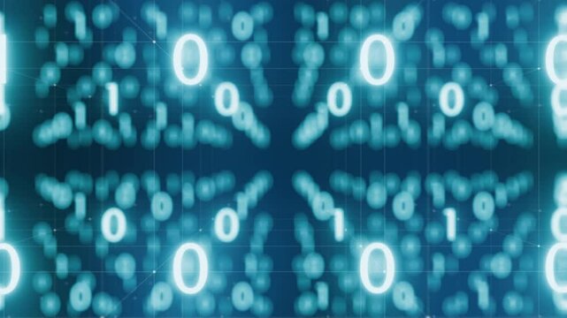 Digital animation of binary code flowing in a big data futuristic environment