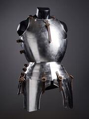 Naklejka premium Medieval Plate Armor Chestpiece with Metallic Finish and Leather Straps..