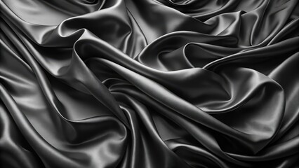 Fototapeta premium Dark Gray Silk Fabric Draped in Elegant, Luxurious Waves and Soft Folds, Showing Smooth Texture and Subtle Sheen