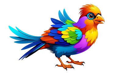 Fototapeta premium Vibrant rainbow bird illustration, colorful feathered creature, whimsical design, perfect for children's books, greeting cards, and bright branding.