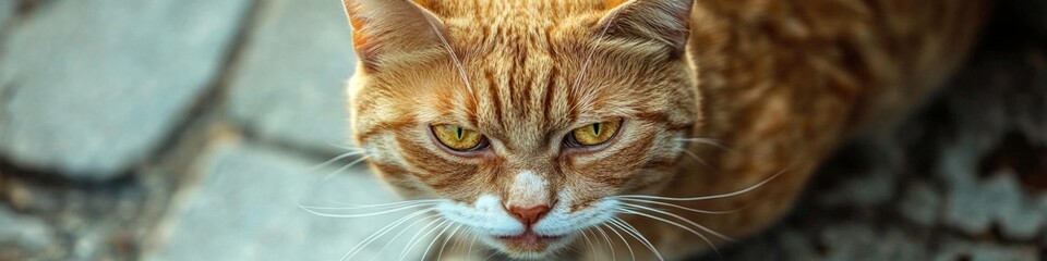 Fototapeta premium A close-up shot of a cat looking directly into the camera, with a curious expression