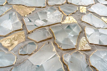 beautiful mosaic of tile fragments in delicate light shades.