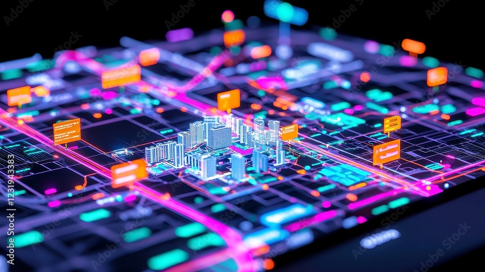 Poster augmented reality navigation overlay, interactive map displaying real-time wayfinding information to