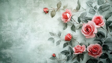 Elegant Antique Floral Valentines Design with Soft Red Roses Perfect for Vintage themed Projects Romantic Cards and Wedding Invitations