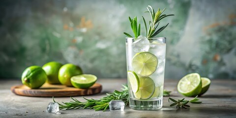 Refreshing Lime and Rosemary Summer Beverage in a Tall Glass