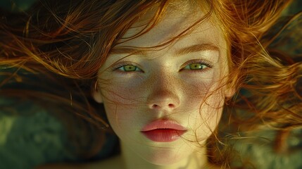 Close-Up Portrait of a Beautiful Young Redhead with Freckles