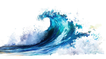Dynamic ocean wave splashing on transparent background
