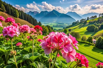 Obraz premium Stunning pink Pelargonium Endlicherianum blossoms paint the Swiss St. Gallen landscape.