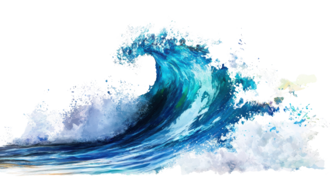 Dynamic ocean wave splashing on transparent background - Powered by Adobe