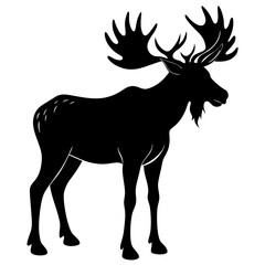 Cute Silhouette of a Moose line art vector cartoon illustration
