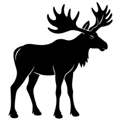 Cute Silhouette of a Moose line art vector cartoon illustration