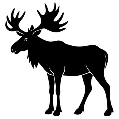 Cute Silhouette of a Moose line art vector cartoon illustration