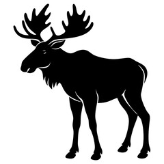Cute Silhouette of a Moose line art vector cartoon illustration