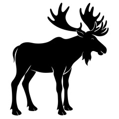 Cute Silhouette of a Moose line art vector cartoon illustration