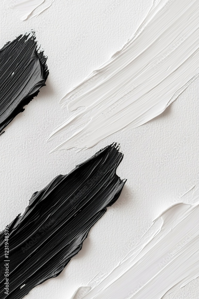 Poster minimal black ink brush strokes are softly applied on a white canvas texture, offering a dynamic yet