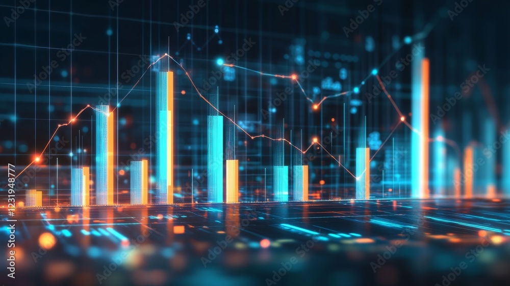 Aufkleber a set of metallic d bars in a financial chart rising steadily in height, with a dark, futuristic bac