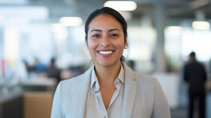 Confident female professional smiling in modern office environment